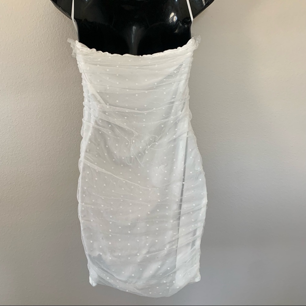 Princess Polly Ayesha White Ruched Polka Dot Ruched Lace Tie Bust Mini Dress - Picture 9 of 13
